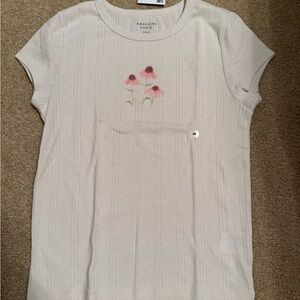 American Eagle Outfitters cream tee Ribbed Embellished T-Shirt